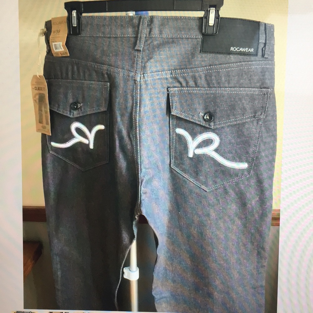ROCAWEAR Mens 38x34 Classic Fit Jeans Button Flap Black-Brand New w/Tags